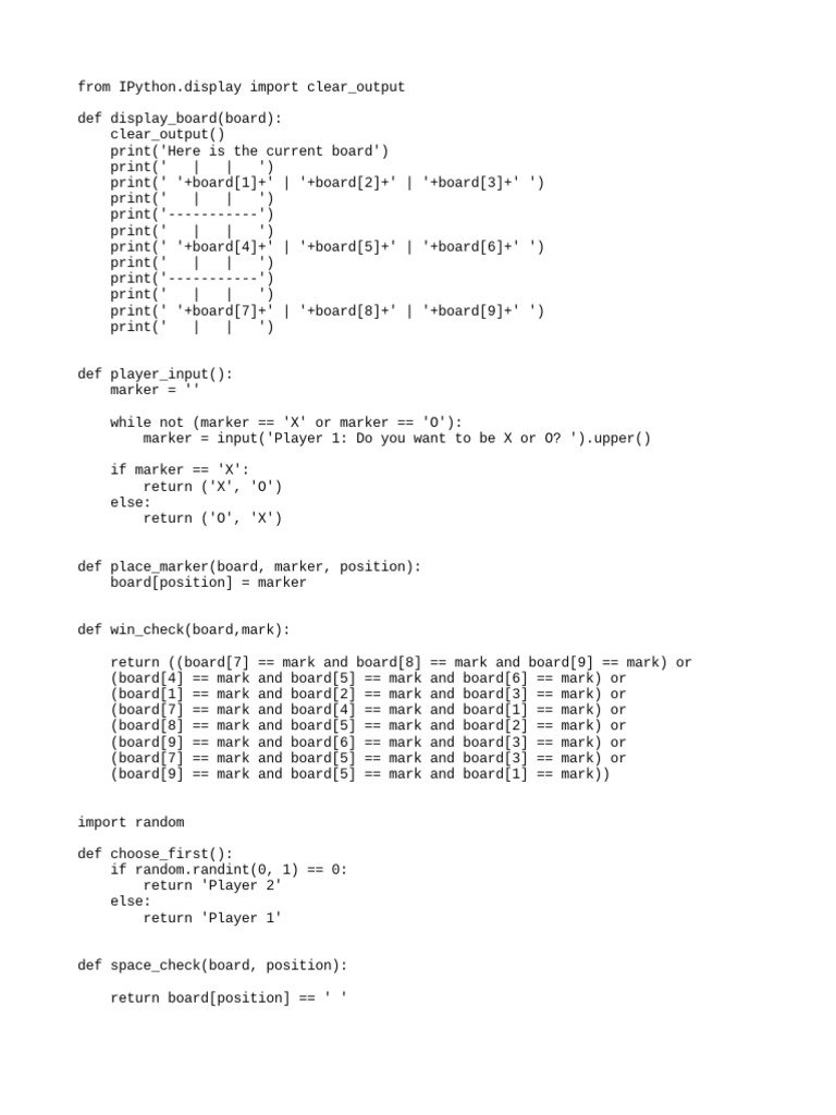 Tic Tac Toe Game in Python Code | PDF | Computer Programming | Software ...