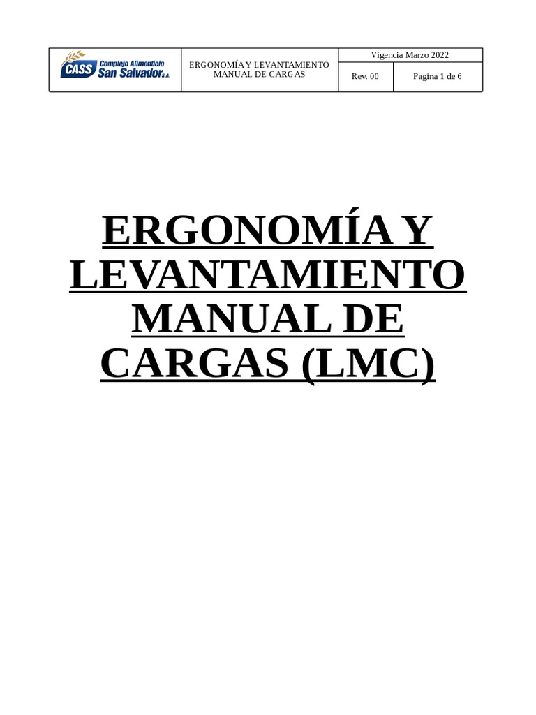 Ergonomia y Levantamiento Manual de Cargas | PDF | Factores humanos y ...