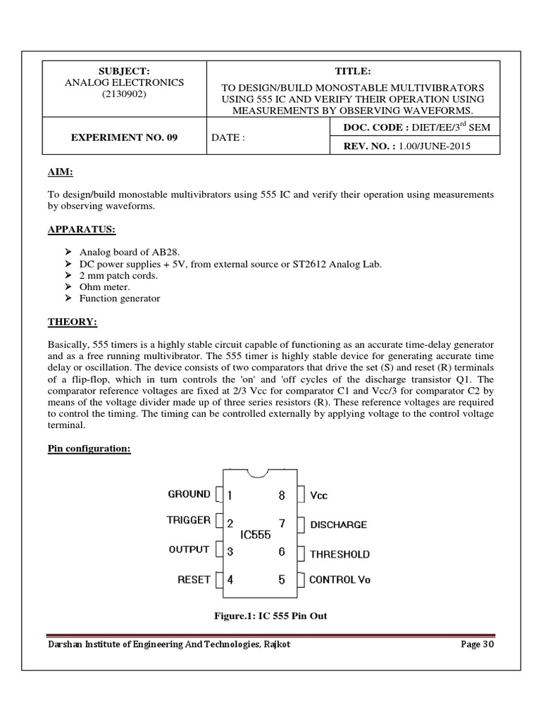 Monostable Multivibrator Design with 555 IC | PDF | Electronic ...