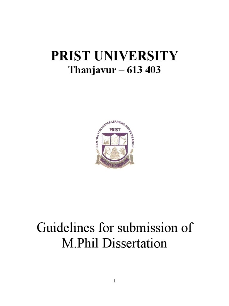 M.Phil Dissertation Submission Guidelines | PDF | Citation | Thesis