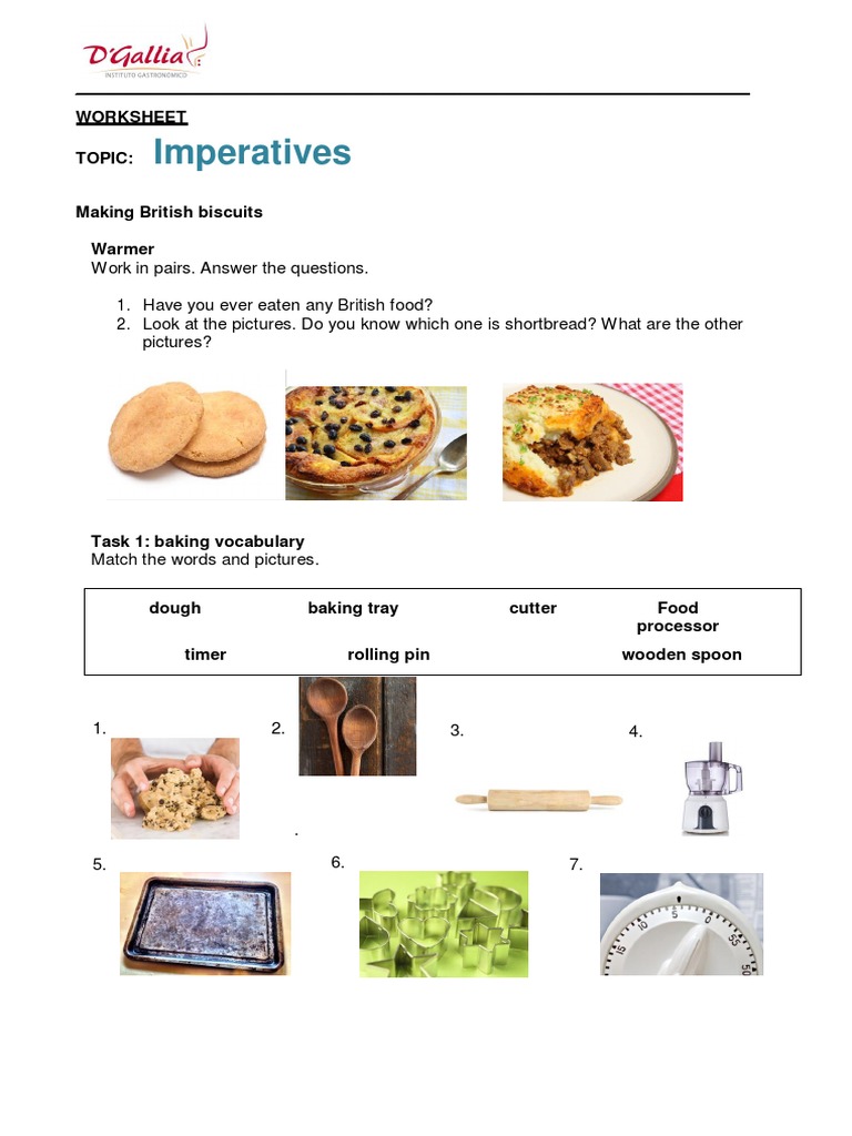 Making Imperative Verbs A Transcript and Worksheet for Baking