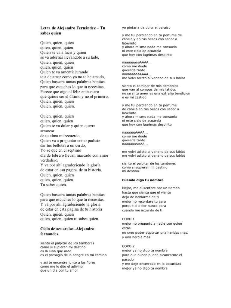 Letras de Canciones de Alejandro Fernández | PDF | Amor | Ocio
