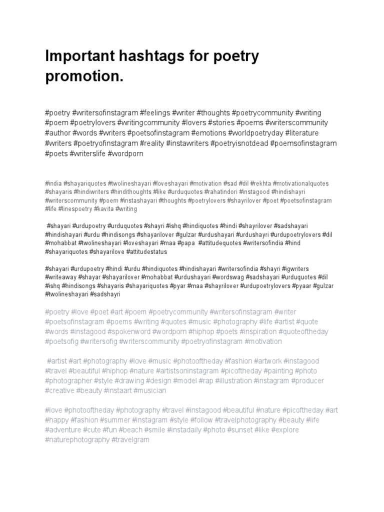 Important Hashtags For Poetry Promotion PDF