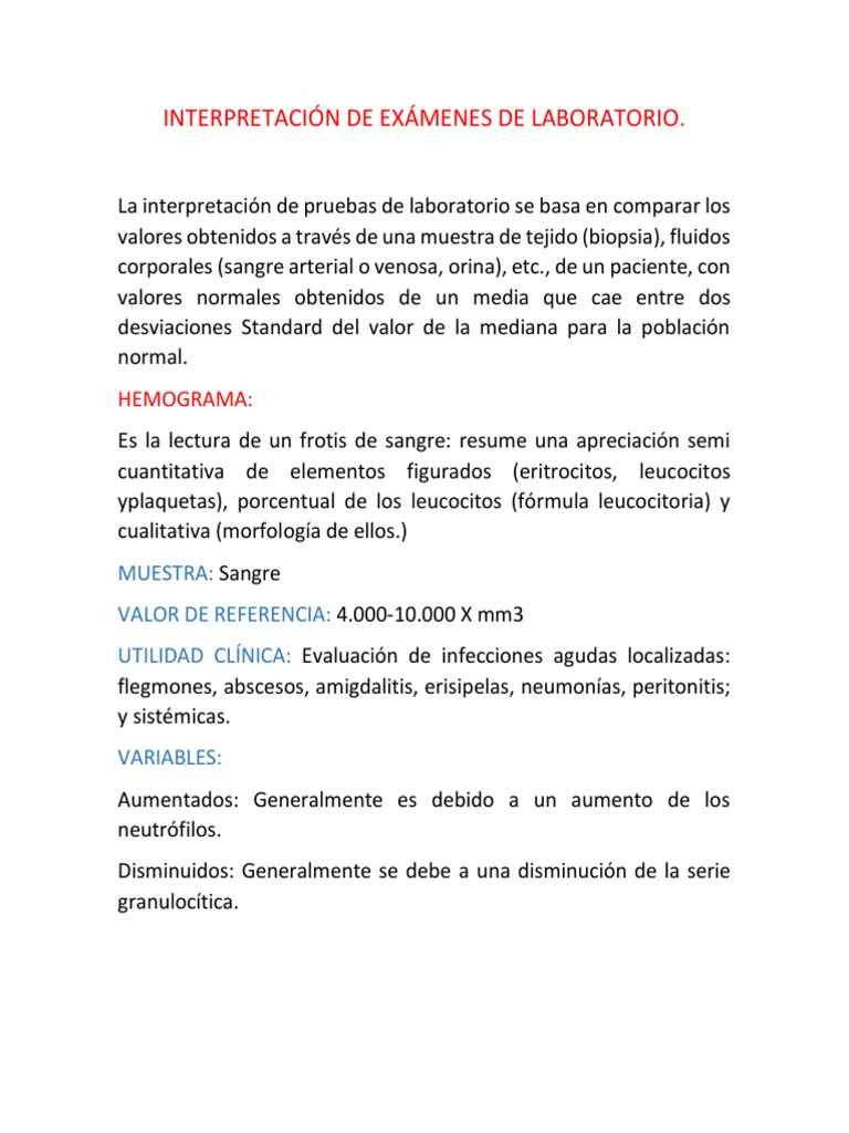 Interpretación de Exámenes de Laboratorio | PDF | Sangre | Sodio