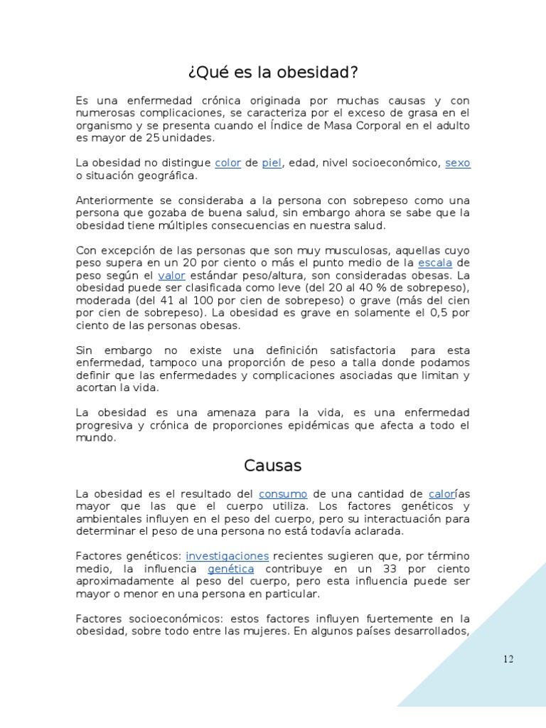 Causas y consecuencias de la obesidad | PDF | Obesidad | Índice de masa ...