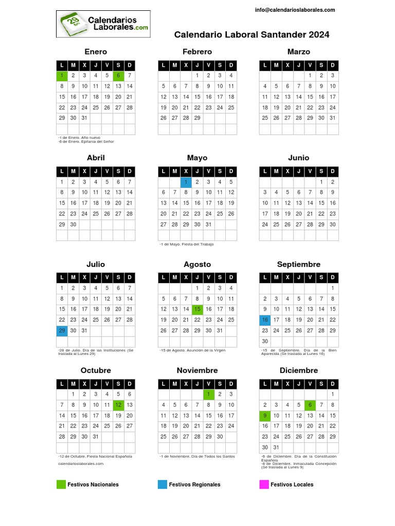 Calendario Laboral Santander 2024 PDF Observancias Calendario