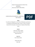 Uso de Recursos Manipulativos en Las Clases de Matemáticas para Potenciar La Competencia Del Pensamiento Lógico, Creativo y Crítico