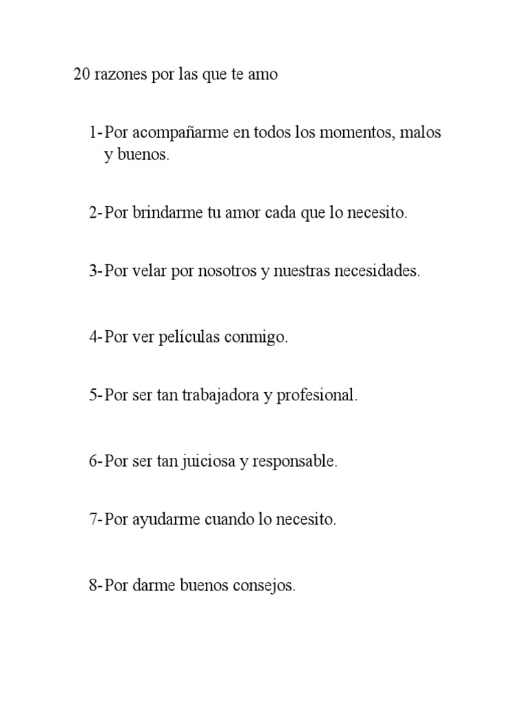 20 Razones Por Las Que Te Amo | PDF