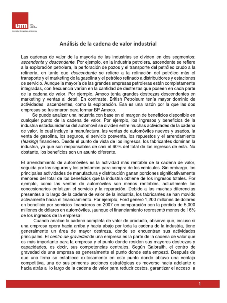 Análisis de La Cadena de Valor Industrial | PDF | Cadena de valor ...