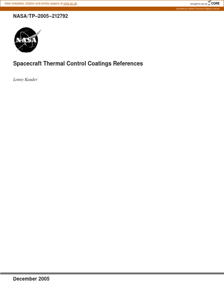 Thermal Control Coatings References PDF Nasa Goddard Space Flight