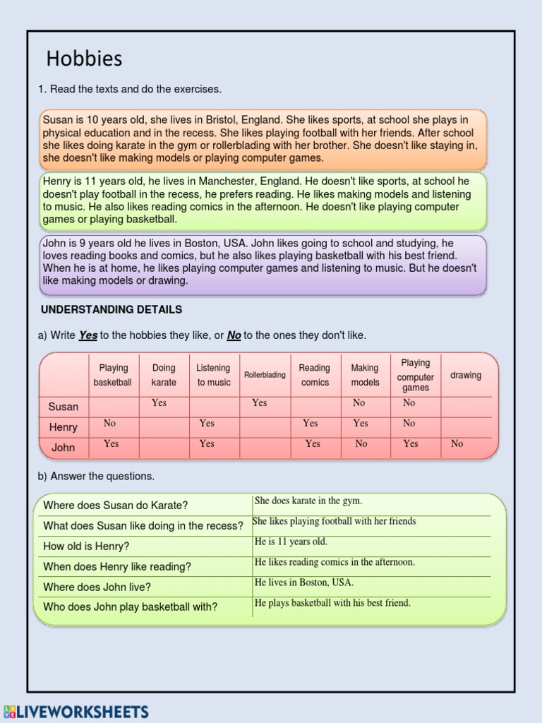 Kids' Hobbies and Interests Overview | PDF