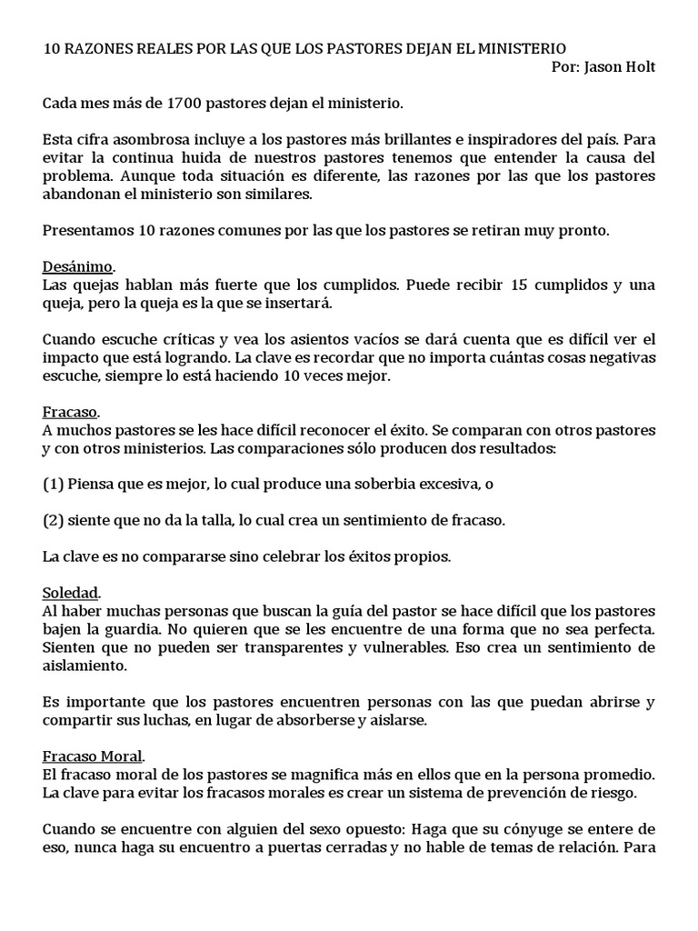 10 Razones por las que Pastores Abandonan | PDF | Crecimiento personal ...