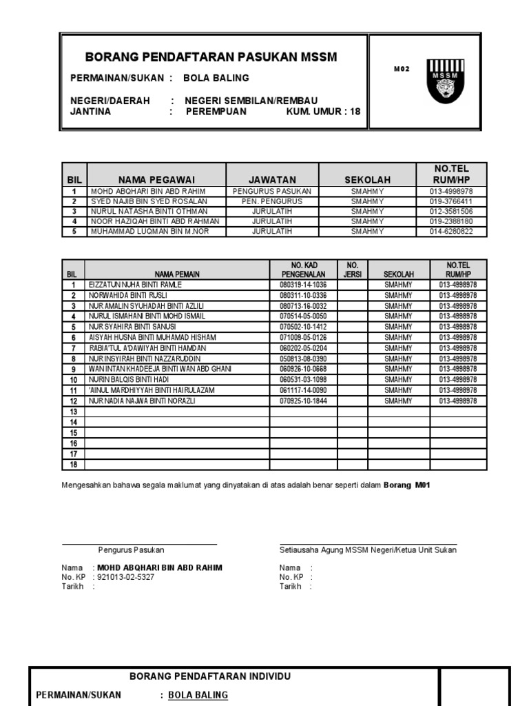 Borang M01 - M02 | PDF