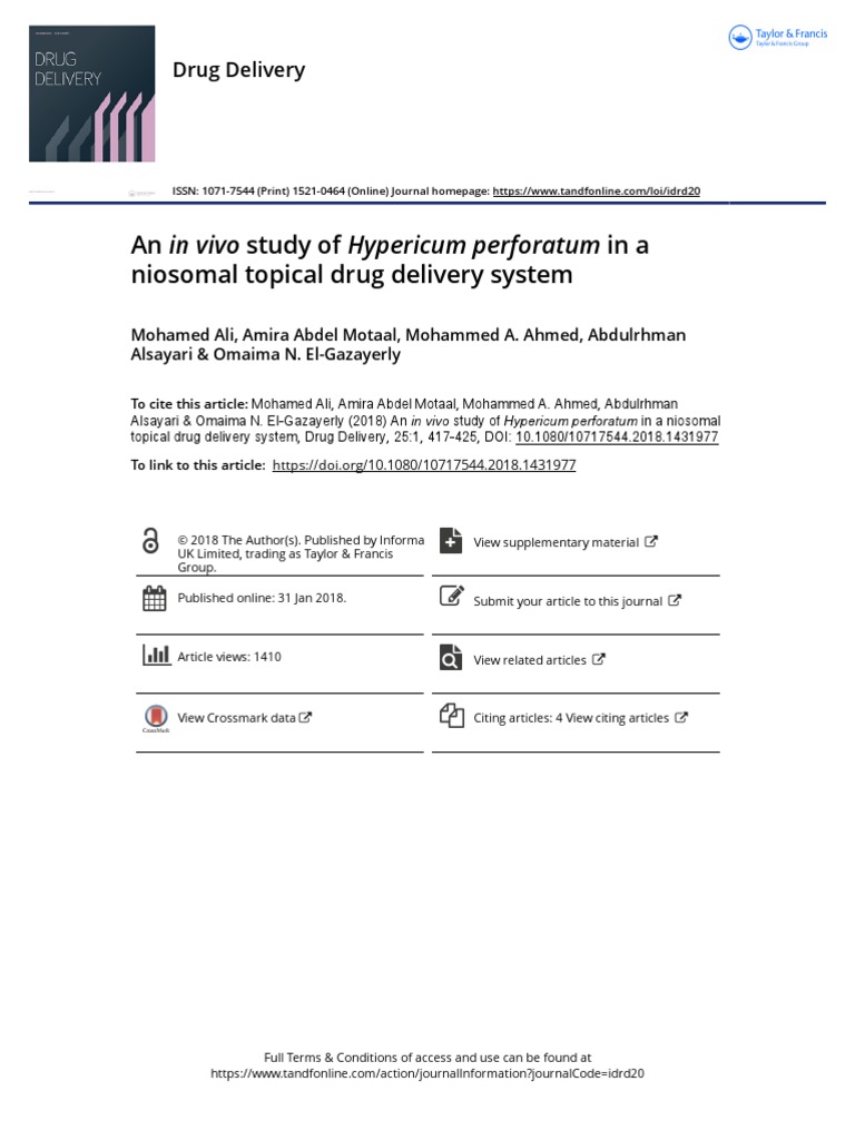 An in Vivo Study of Hypericum Perforatum in A Niosomal Topical Drug ...