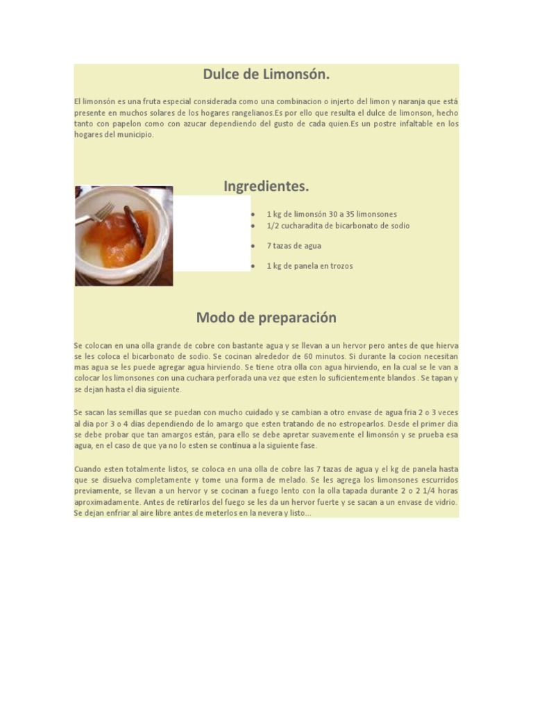 Dulce de Limonsón: Receta Tradicional | PDF | Postres | Alimentos
