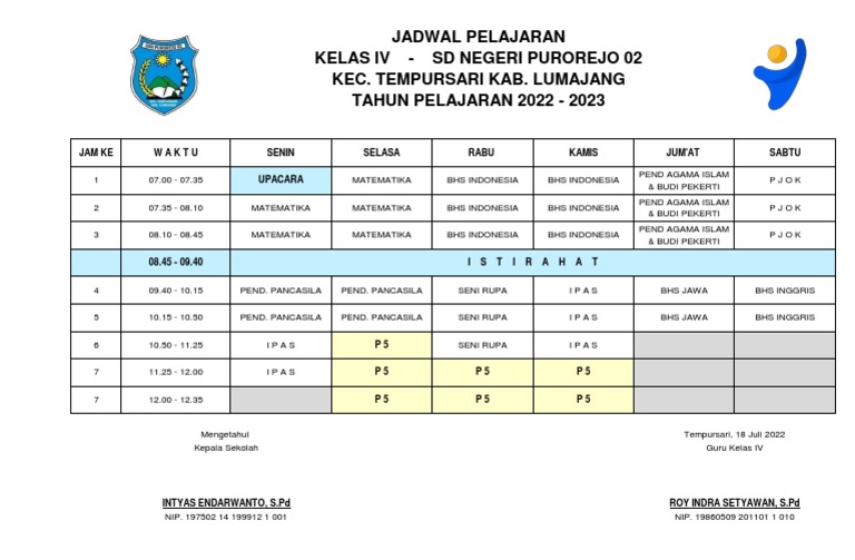 Jadwal Kelas 4 | PDF
