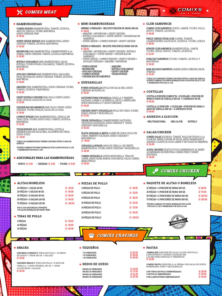 Menú de Pollo y Hamburguesas Comixs | PDF | Hamburguesas | Vodka