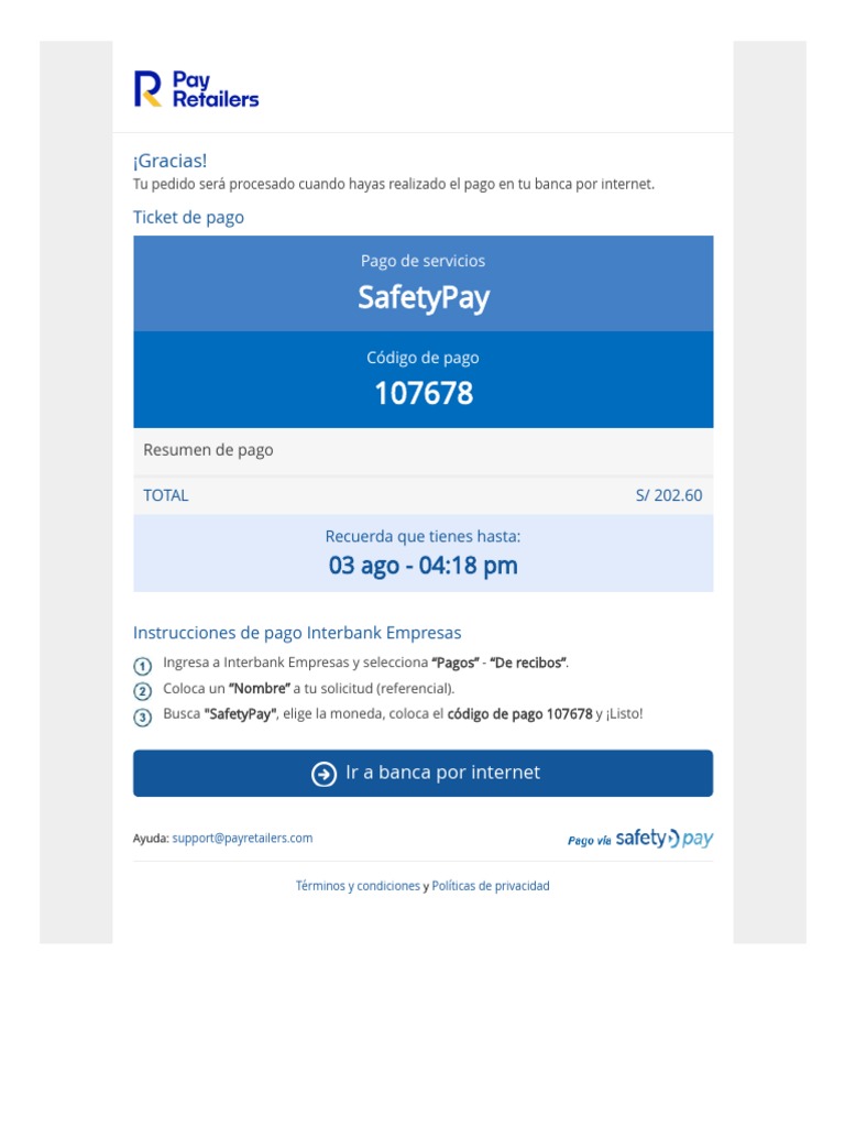 Instrucciones de Pago SafetyPay Interbank | PDF