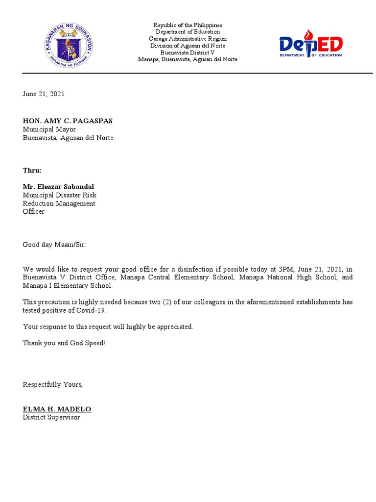 Disinfection Letter PDF