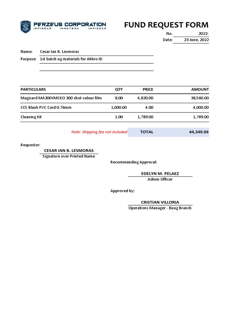 Fund Request for Akhro ID Materials | PDF