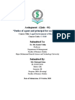 Assingment: (Quiz - 01) : "Duties of Agent and Principal For Each Other's"