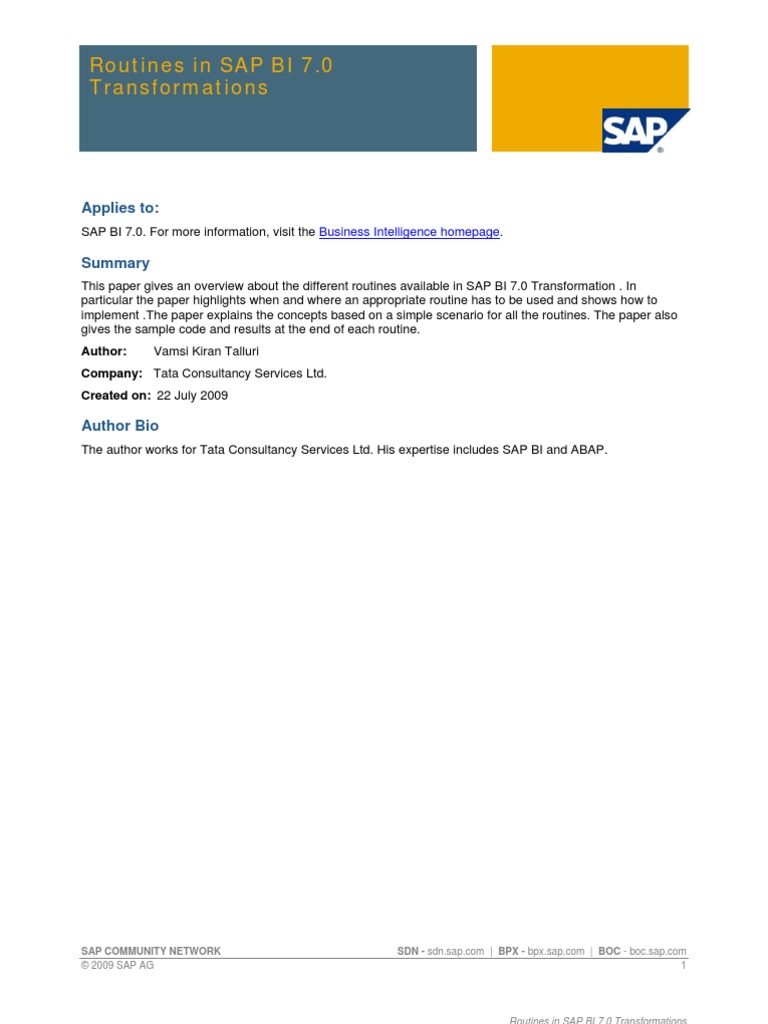 Routines in SAP BI 7.0 Transformation | PDF | Technology & Engineering