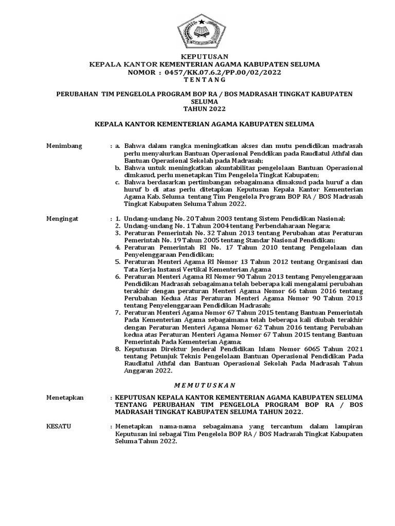 SK Tim BOS Kabupaten 2020 | PDF