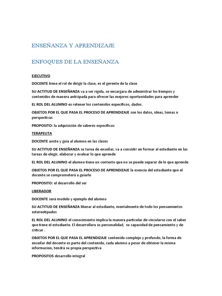 Enfoques de Enseñanza y Aprendizaje | PDF