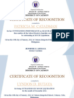 Certificate of Recognition Outstanding in Mooe Liquidation