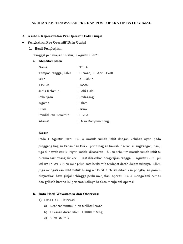 Bab Ii Askep Pre Dan Post Operatif Batu Ginjal | PDF
