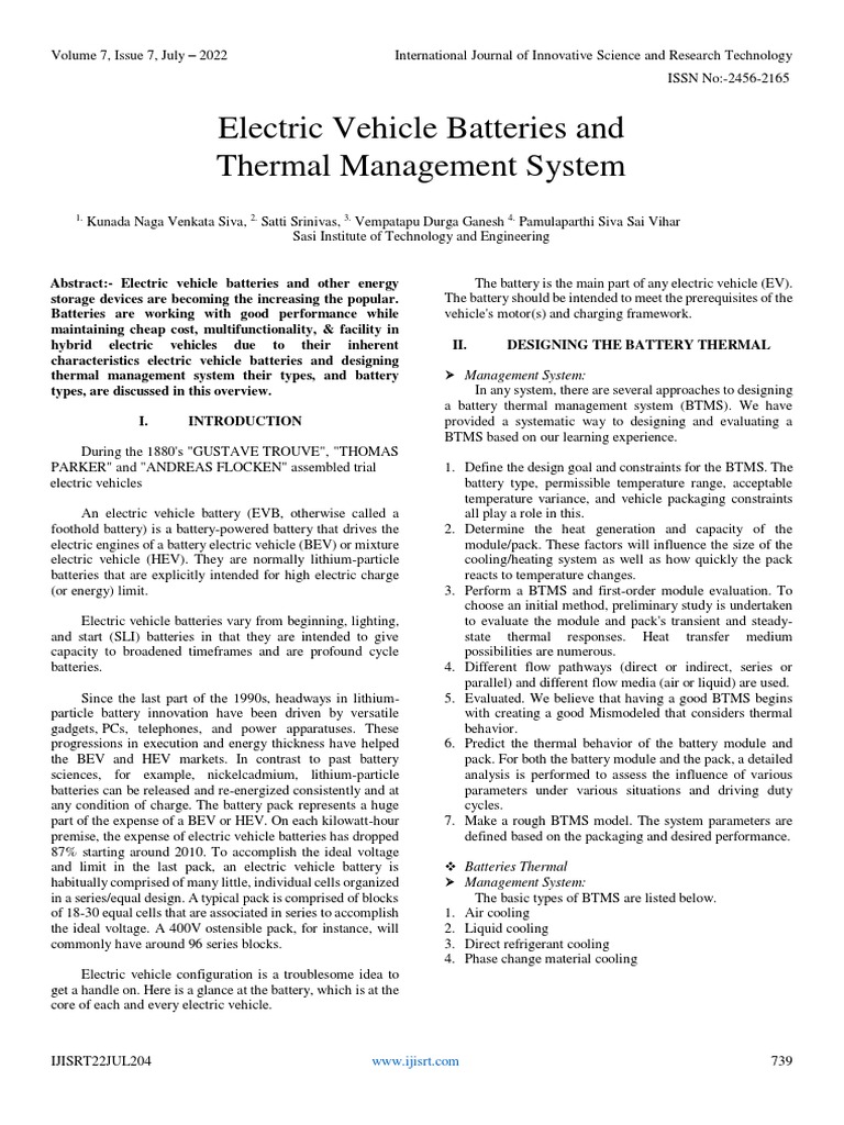 Electric Vehicle Batteries and Thermal Management System | PDF ...