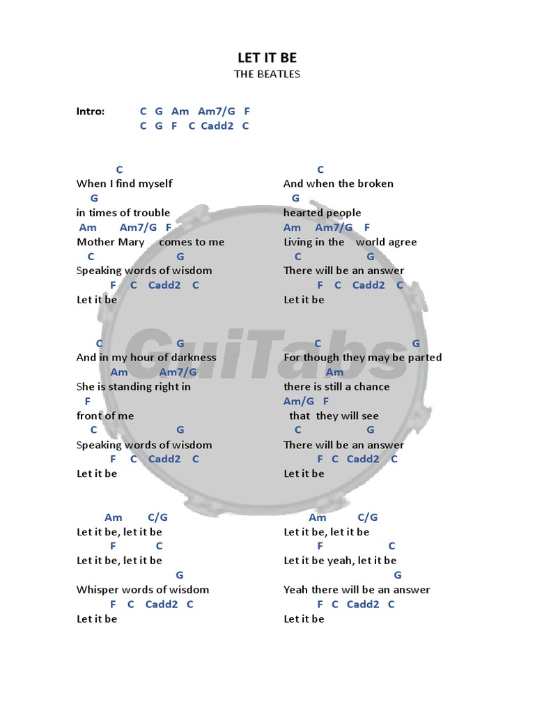 Let It Be - Lyrics &amp; Chords | PDF | English Musicians | Song Recordings