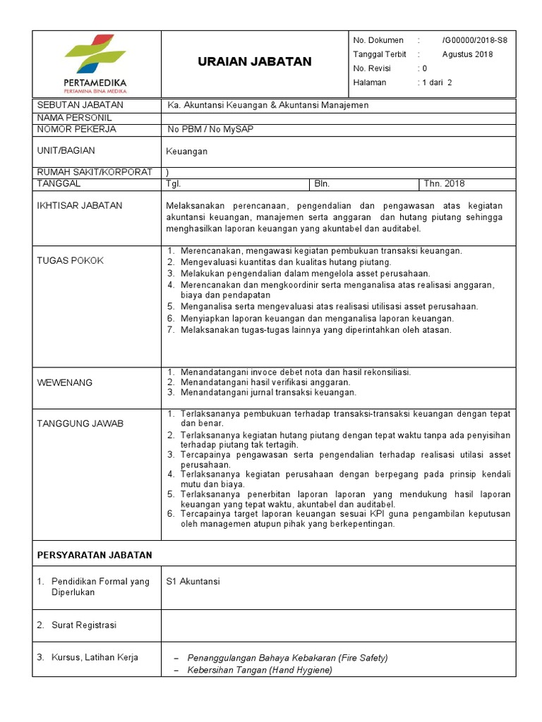 Contoh Pengisian Template Uraian Jabatan | PDF