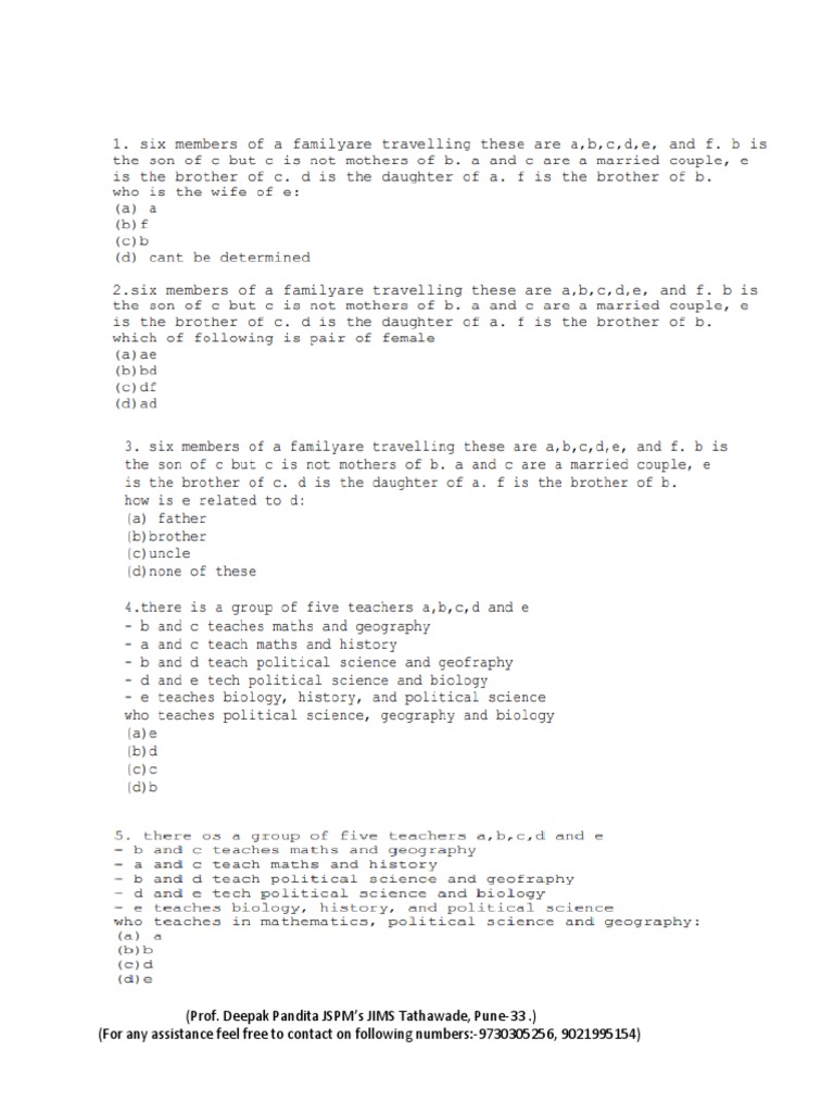 Mca Cet Previous Year Reasoning Paper | PDF
