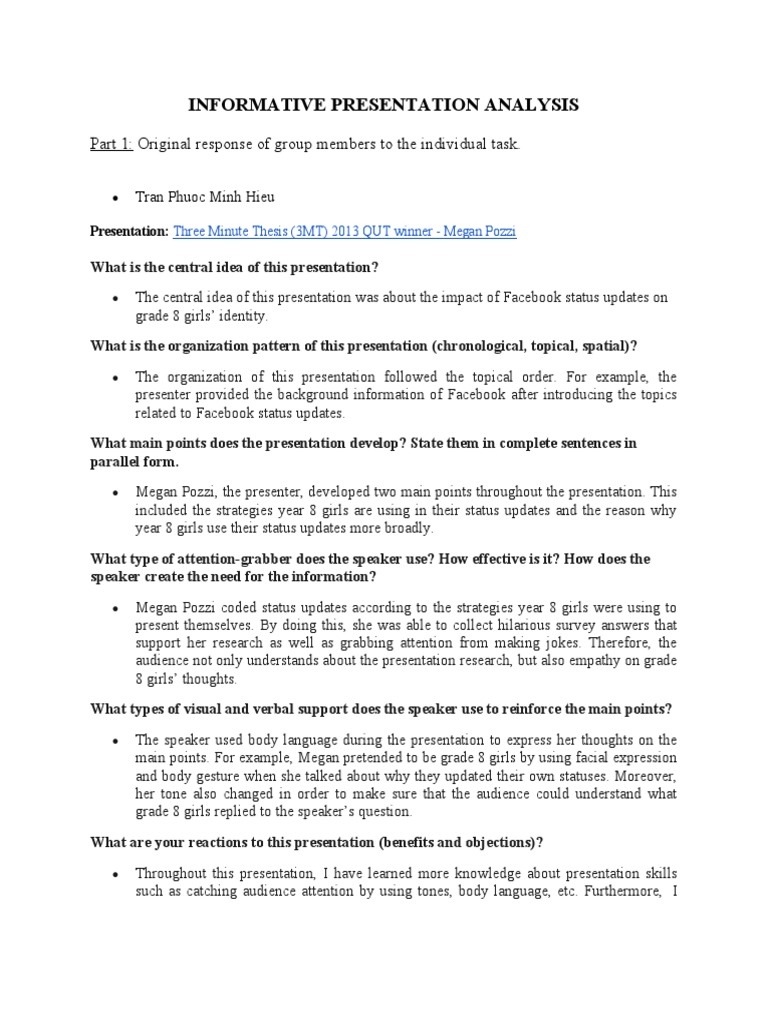 Informative Presentation Analysis | PDF | Habits | Attention
