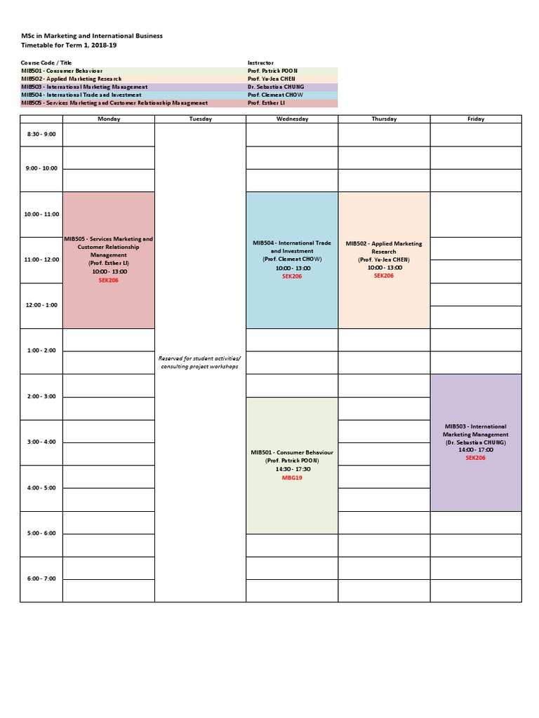 Basic Marketing Timetable Template PDF Communication Mass Media