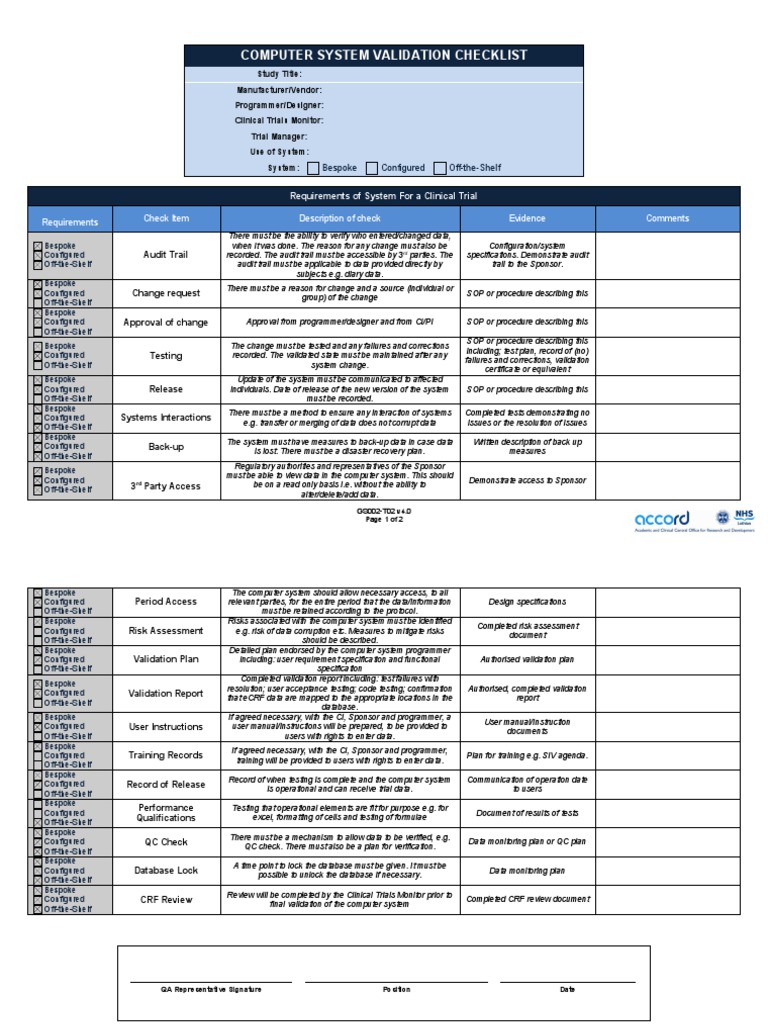 GS002-T02 Computer System Validation Checklist v4.0 | PDF ...