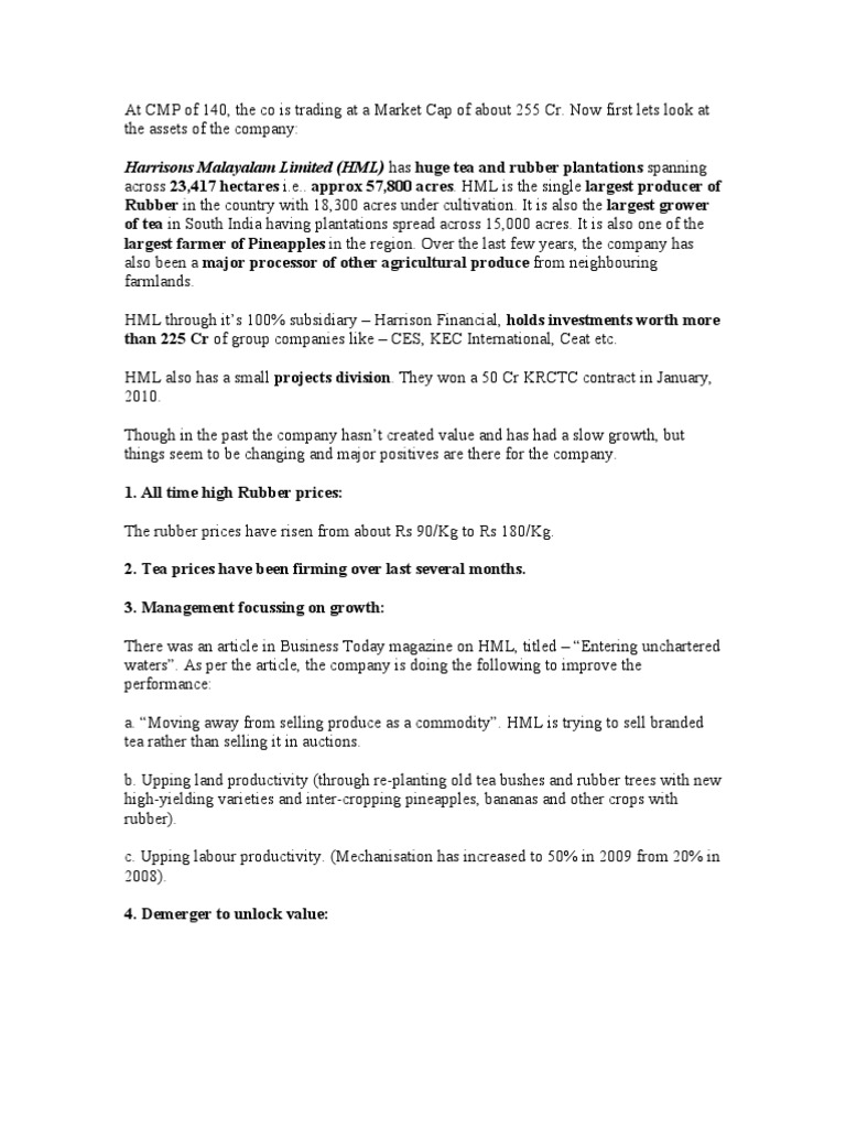 Harrisons Malayalam: Growth Potential Analysis | PDF