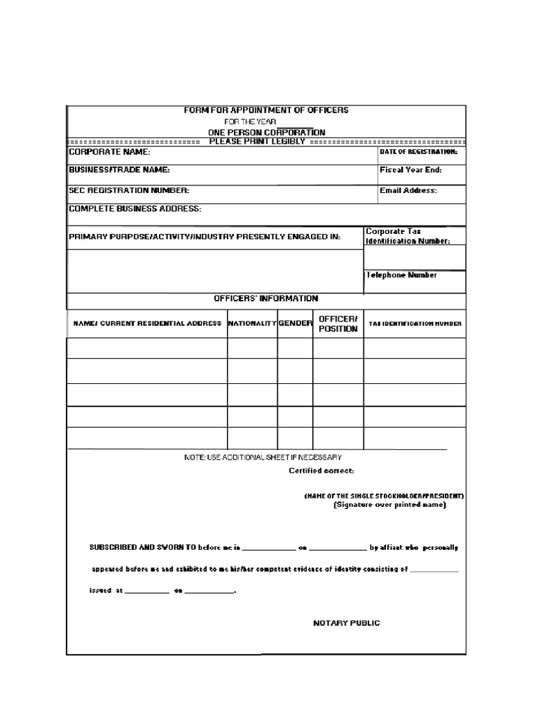 Sec form appointment of officers opc pdf