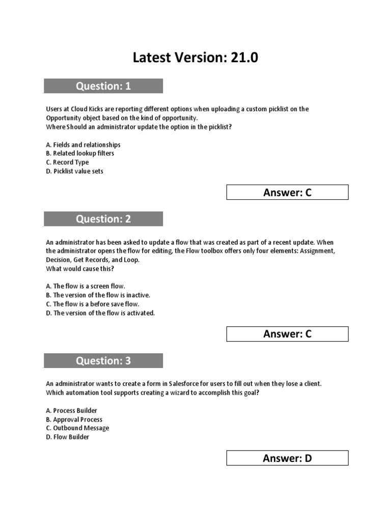 Salesforce Admin Practice Exam Questions | PDF
