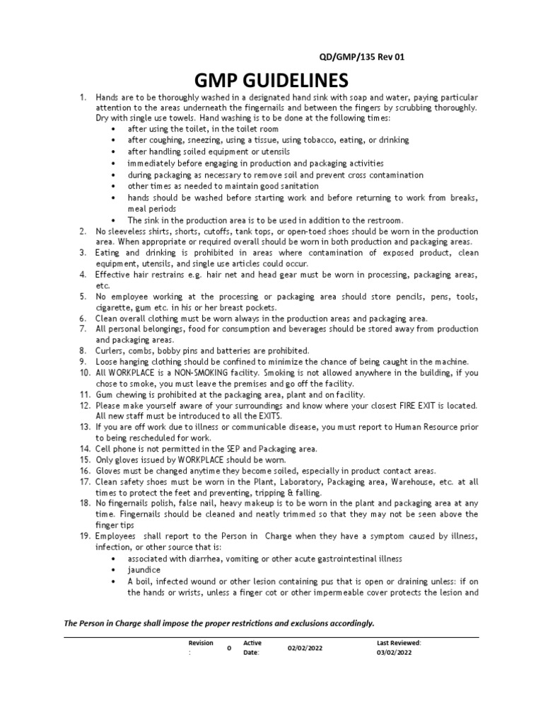 GMP Policy PDF Hand Washing Diseases And Disorders