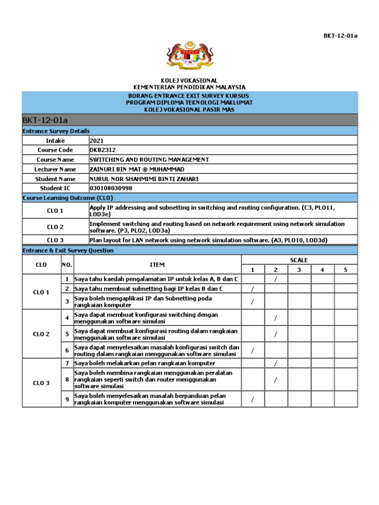 Borang Entrance Survey Pelajar PDF