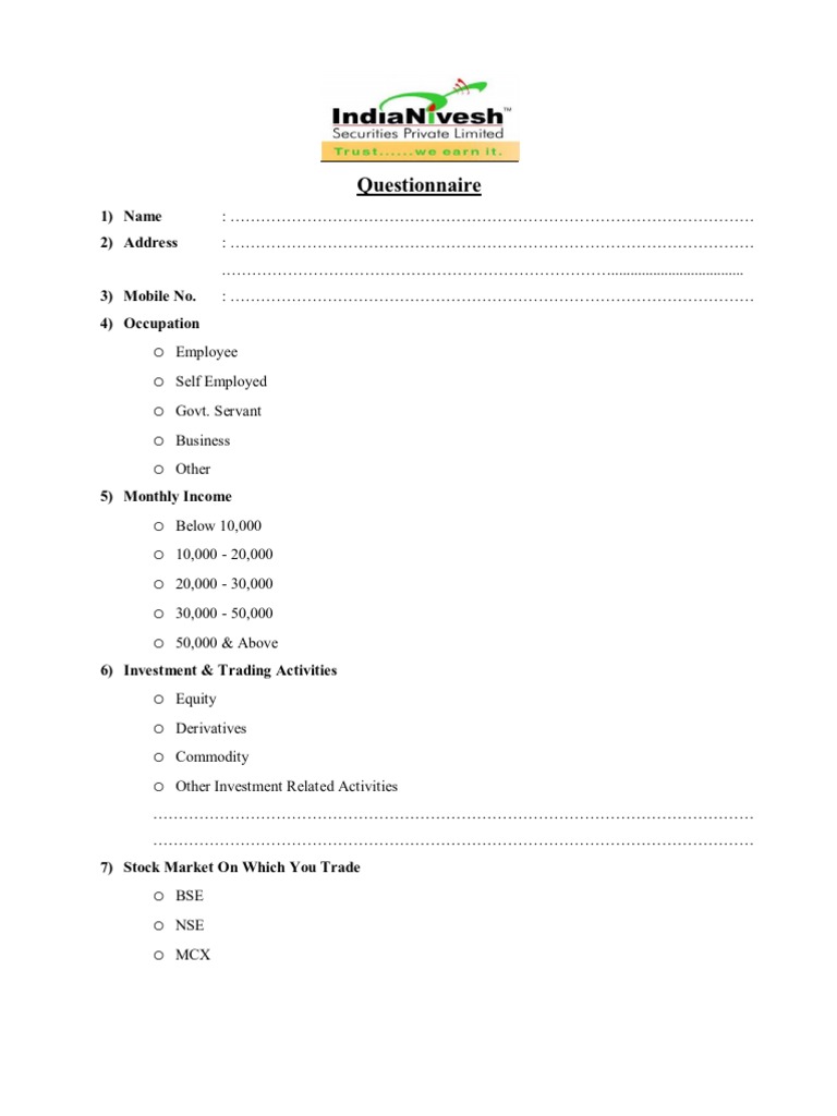 Questionnaire | PDF | Business | Finance & Money Management