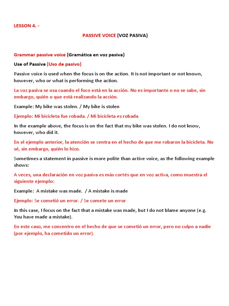 Guía Completa de la Voz Pasiva en Inglés | PDF | Mecánica del lenguaje ...