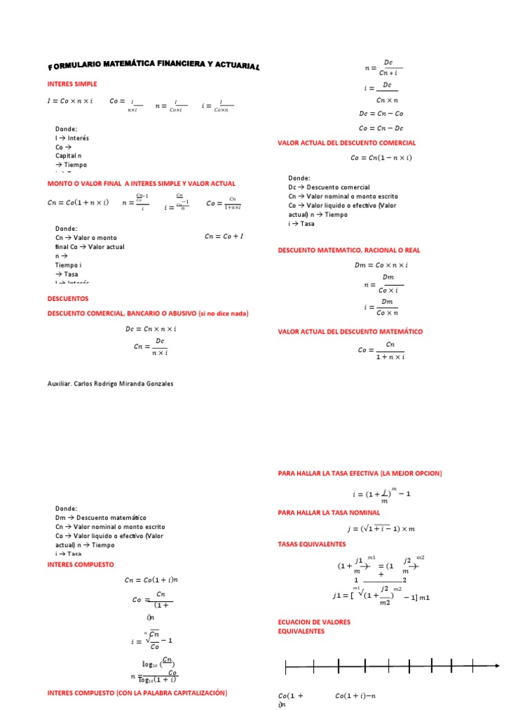 Formulario Matematica Financiera y Actuarial | PDF | Amortización ...