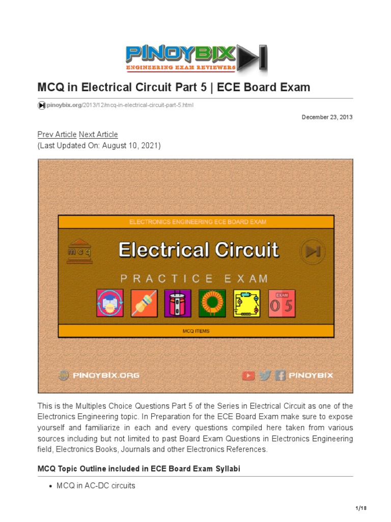 Electrical Circuit MCQs Part 5 for ECE Exam | PDF | Capacitor | Inductor