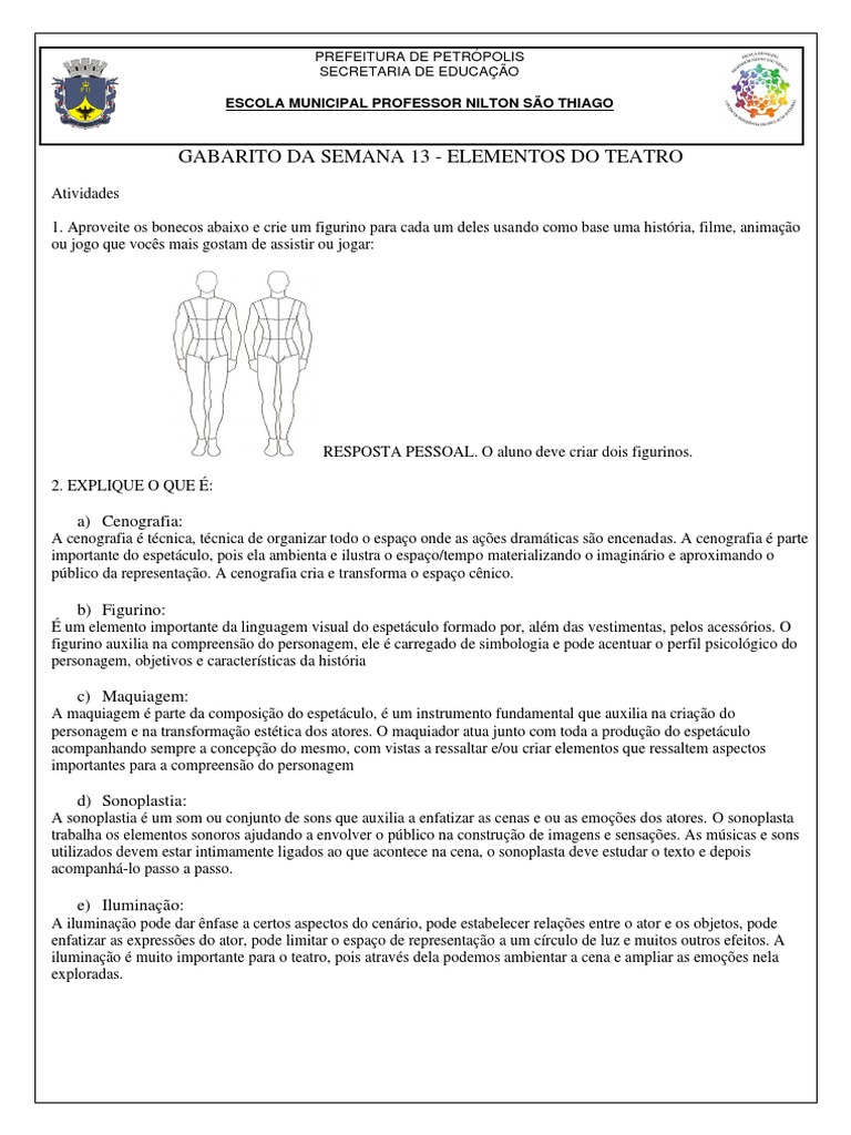 Elementos do Teatro: Atividades e Gabarito | PDF | Teatro | Ator