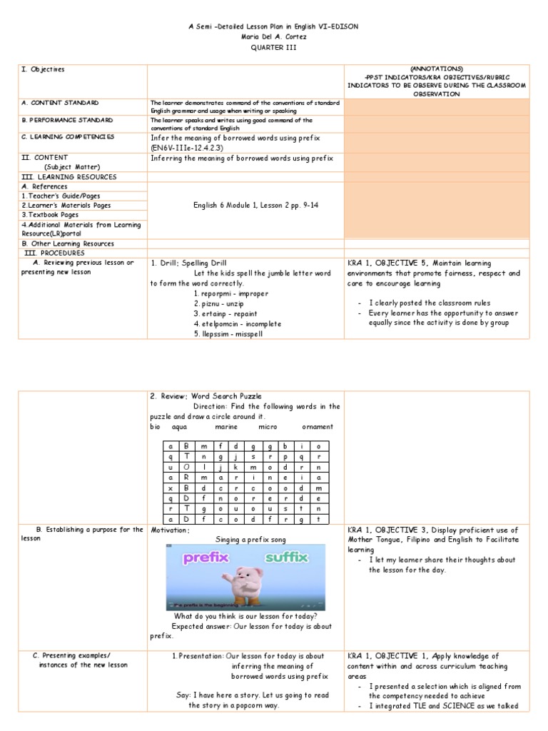 English COT 3RD ANNOTATION PDF Learning Word