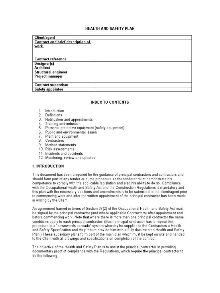 Health and safety plan PDF Personal Protective Equipment Occupational Safety And Health