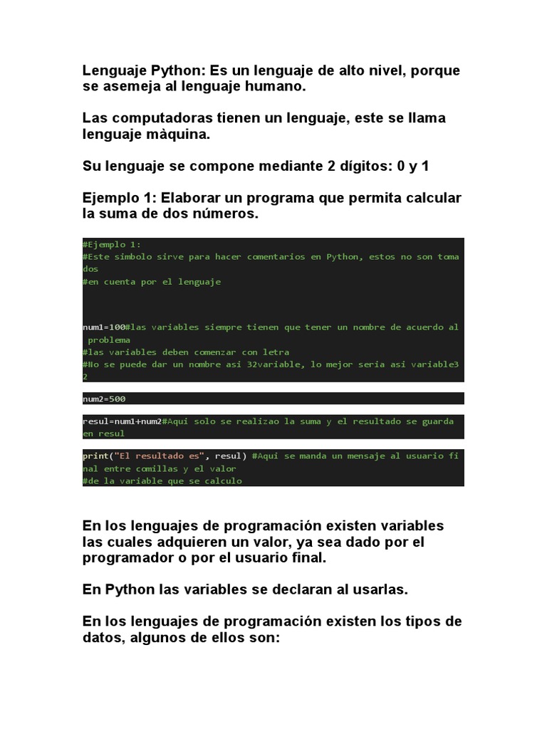 Lenguaje Python Victor 280622 | PDF | Lenguaje de programación | Python ...